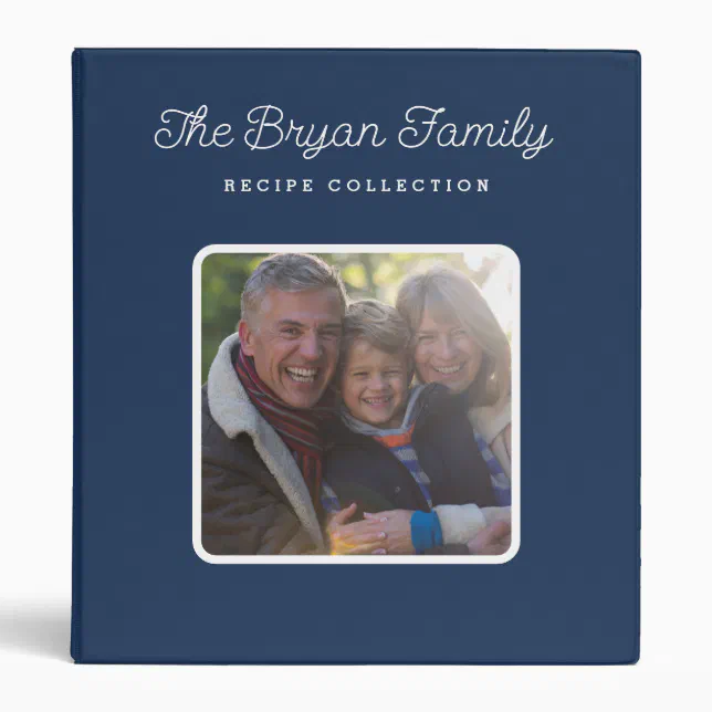 Navy Blue Family Photo Recipe 3 Ring Binder | Zazzle