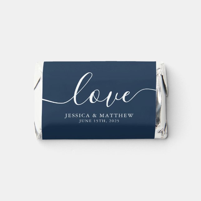 Navy Blue Fancy Script Modern Wedding Hershey's Miniatures (Front)