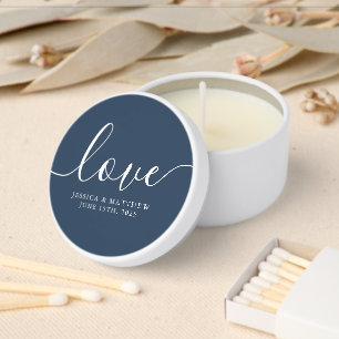 Navy Blue Fancy Script Modern Wedding Mini Candle Favors
