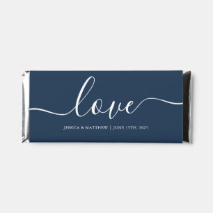 Navy Blue Fancy Script Wedding or Engagement Party Hershey Bar Favors