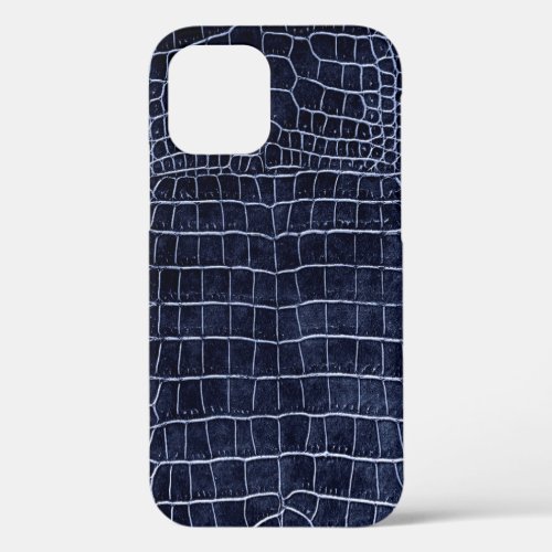 Navy Blue Faux Crocodile Leather iPhone 12 Case