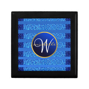 Navy Blue Faux Glitter Bokeh Sparkly Monogram  Gift Box