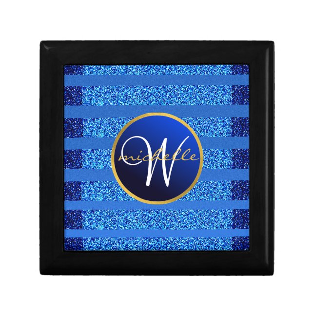 Navy Blue Faux Glitter Bokeh Sparkly Monogram  Gift Box (Front)