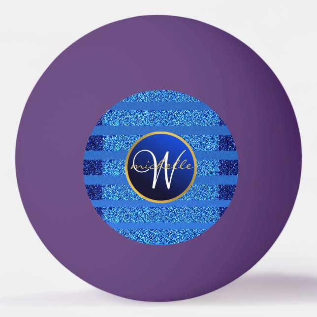 Navy Blue Faux Glitter Bokeh Sparkly Monogram Ping Pong Ball (Front)
