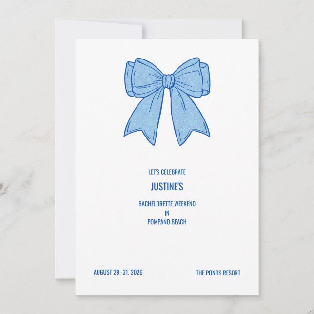 Navy + Blue Faux Glitter Bow  Invitation (Front)