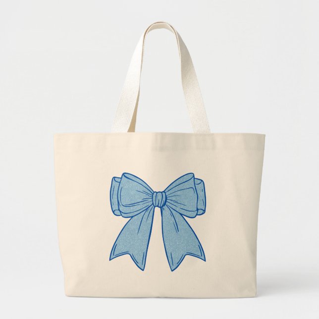 Navy + Blue Faux Glitter Bow Large Tote Bag (Front)