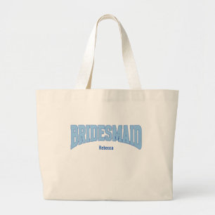 Navy + Blue Faux Glitter BRIDESMAID Large Tote Bag