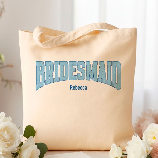 Navy + Blue Faux Glitter BRIDESMAID Tote Bag (Personalize with names, dates, locations or events)