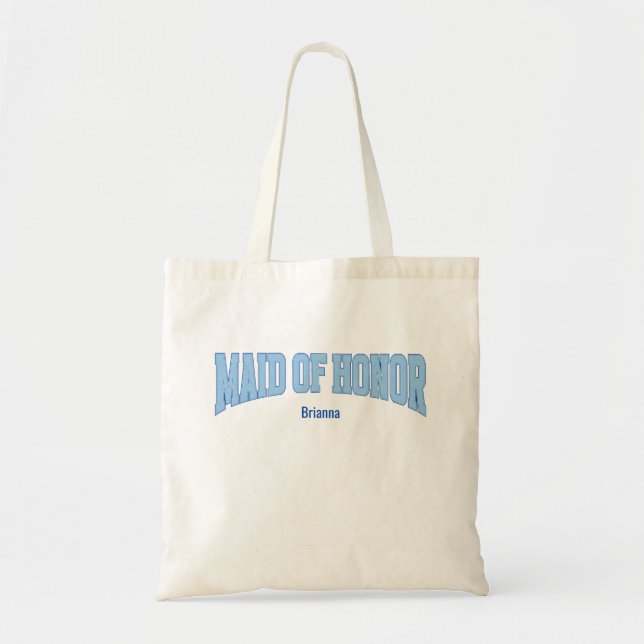 Navy + Blue Faux Glitter MAID OF HONOR Tote Bag (Front)