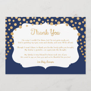 Navy Blue faux gold baby shower thank you note