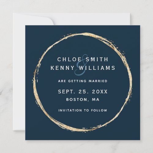 Navy Blue Faux Gold Circle Photo Wedding Save The Date