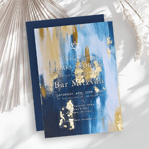 Navy Blue & Faux Gold Foil Bar Mitzvah Invitation