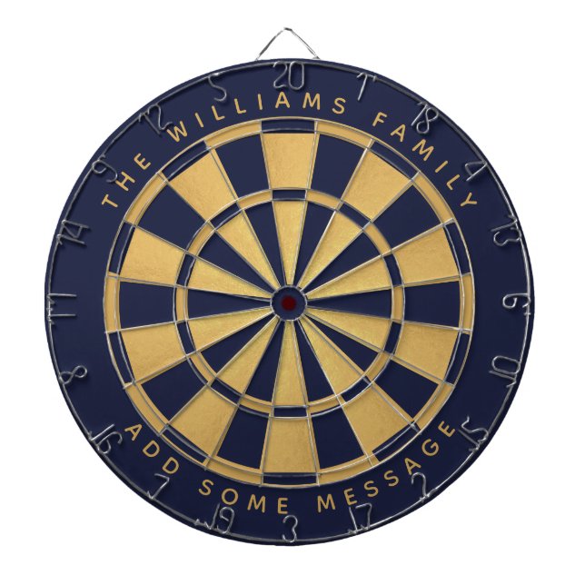 Navy Blue Faux Gold Foil Custom Name Geometric Dart Board (Front)