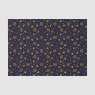 Navy Blue Faux Gold Foil Floral Leaves Tissue Paper