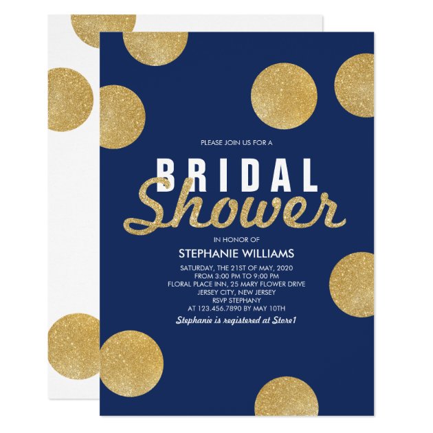 Navy Blue Faux Gold Glitter Bridal Shower Invite