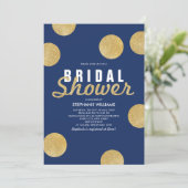 Navy Blue Faux Gold Glitter Bridal Shower Invite (Standing Front)