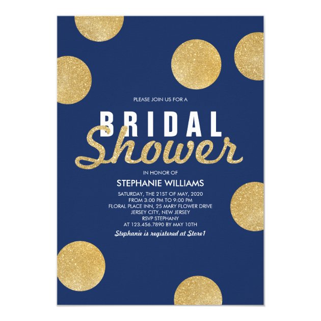 Navy Blue Faux Gold Glitter Bridal Shower Invite
