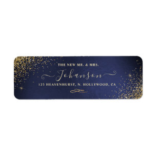 Navy Blue+Faux Gold Glitter Return Address Label