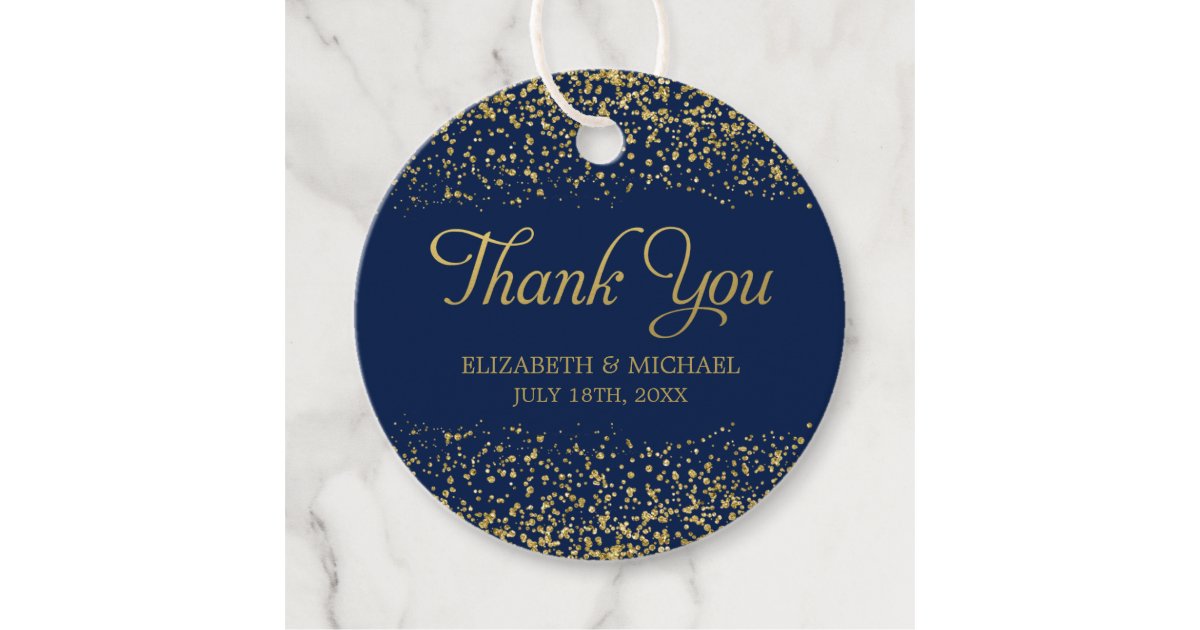 Navy Blue Faux Gold Glitter Wedding Thank You Favor Tags | Zazzle