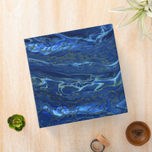 Navy Blue & Faux Gold Marble Acrylic Abstraction 3 Ring Binder