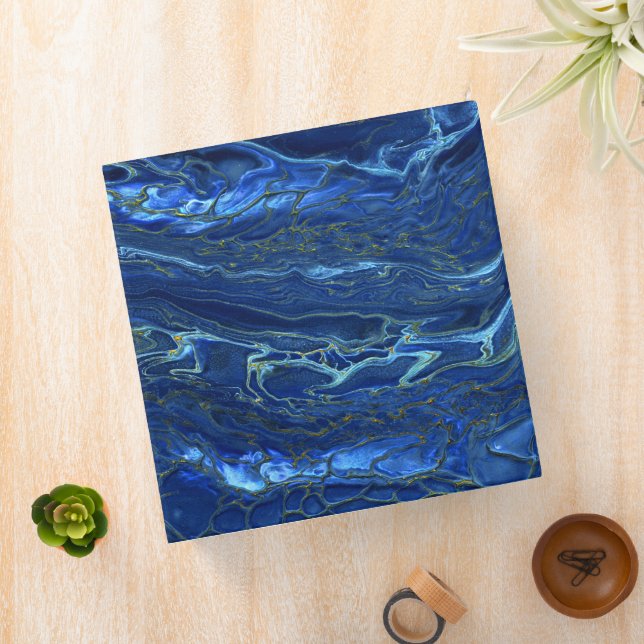 Navy Blue & Faux Gold Marble Acrylic Abstraction  3 Ring Binder (In Situ)