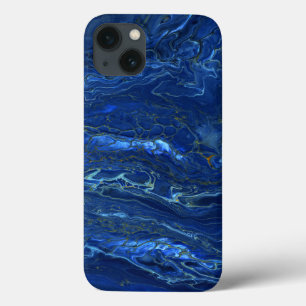 Navy Blue & Faux Gold Marble Acrylic Abstraction iPhone 13 Case