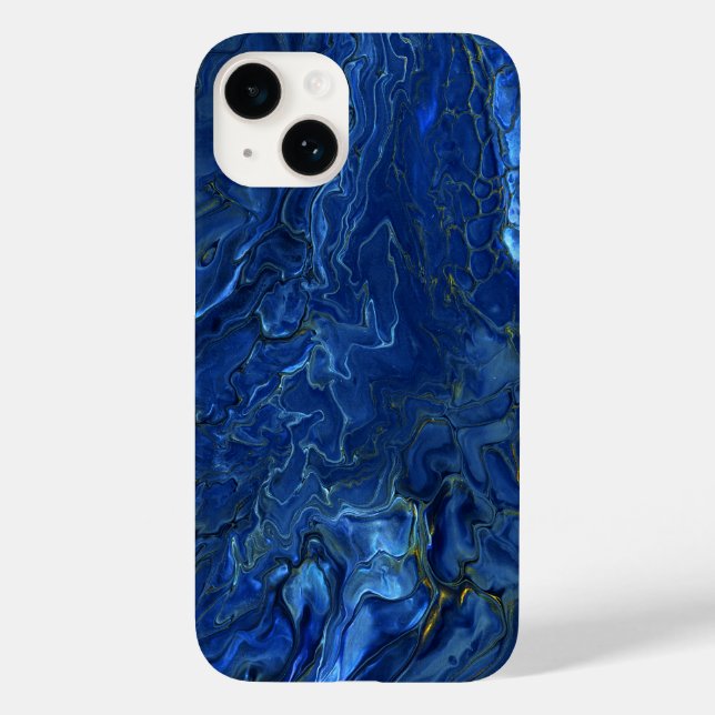 Navy Blue & Faux Gold Marble Acrylic Abstraction Case-Mate iPhone Case (Back)