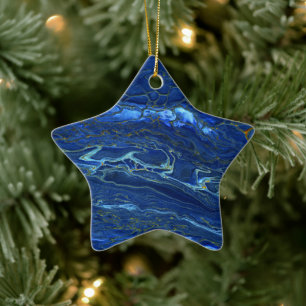 Navy Blue & Faux Gold Marble Acrylic Abstraction Ceramic Ornament