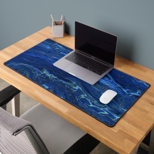 Navy Blue  Faux Gold Marble Acrylic Abstraction Desk Mat