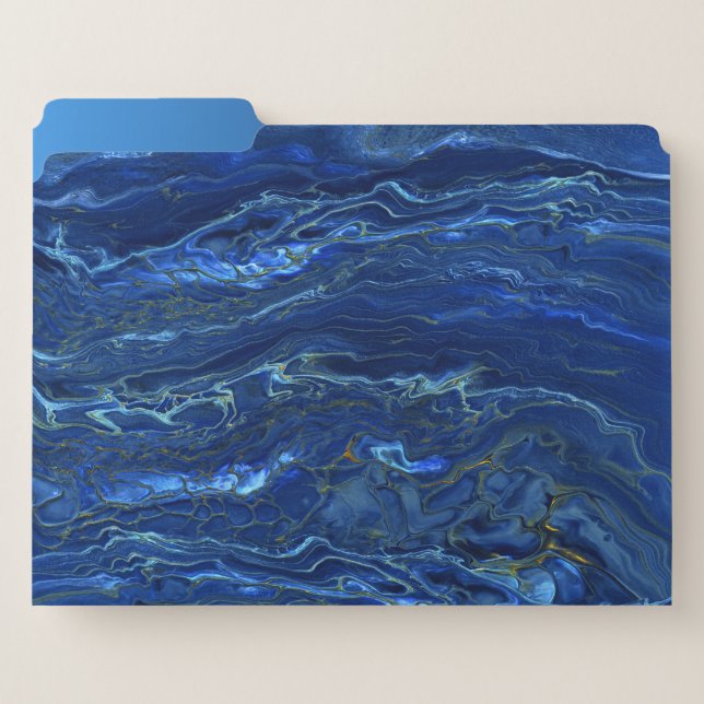 Navy Blue & Faux Gold Marble Acrylic Abstraction File Folder (Front Left)