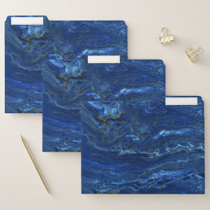 Navy Blue & Faux Gold Marble Acrylic Abstraction File Folder