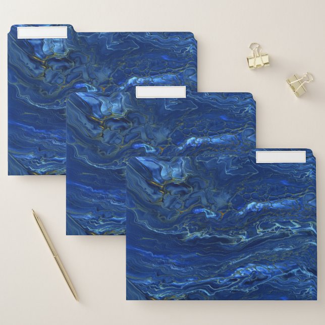 Navy Blue & Faux Gold Marble Acrylic Abstraction File Folder (Set)