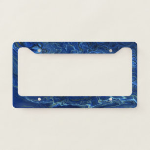 Navy Blue & Faux Gold Marble Acrylic Abstraction License Plate Frame