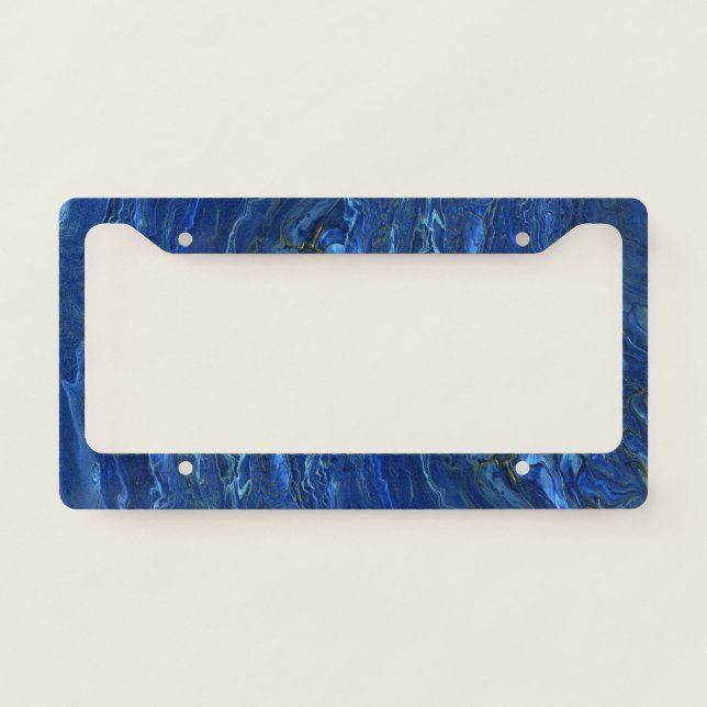 Navy Blue & Faux Gold Marble Acrylic Abstraction License Plate Frame (Front)