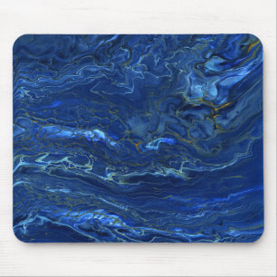 Navy Blue & Faux Gold Marble Acrylic Abstraction Mouse Pad