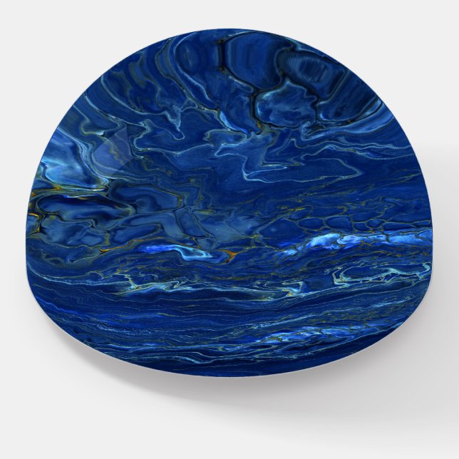 Navy Blue & Faux Gold Marble Acrylic Abstraction Paperweight (Angled)