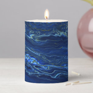 Navy Blue & Faux Gold Marble Acrylic Abstraction  Pillar Candle