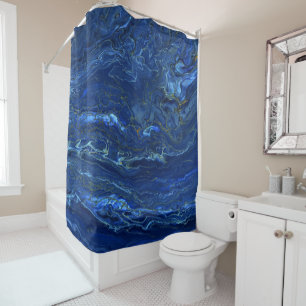 Navy Blue & Faux Gold Marble Acrylic Abstraction Shower Curtain