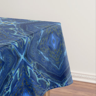 Navy Blue & Faux Gold Marble Diamonds Pattern Tablecloth