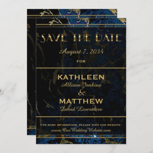 Navy Blue  Faux Gold Marble Wedding Save The Date