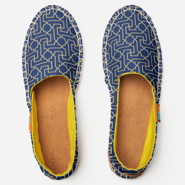 Navy Blue & Faux Gold Moroccan Mosaic Pattern  Espadrilles (Front)