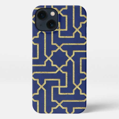 Navy Blue  Faux Gold Moroccan Mosaic Pattern  iPhone 13 Case