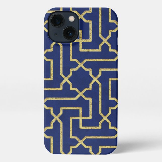 Navy Blue & Faux Gold Moroccan Mosaic Pattern  iPhone Case (Back)