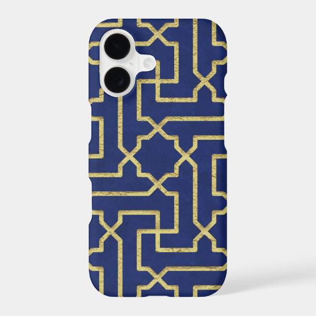 Navy Blue & Faux Gold Moroccan Mosaic Pattern  iPhone Case (Back)
