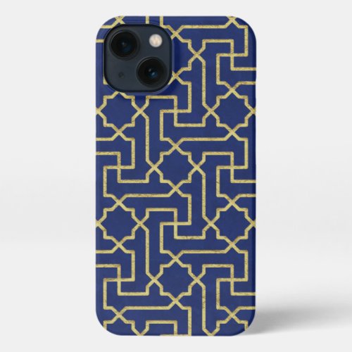 Navy Blue  Faux Gold Moroccan Mosaic Pattern  iPhone 13 Case