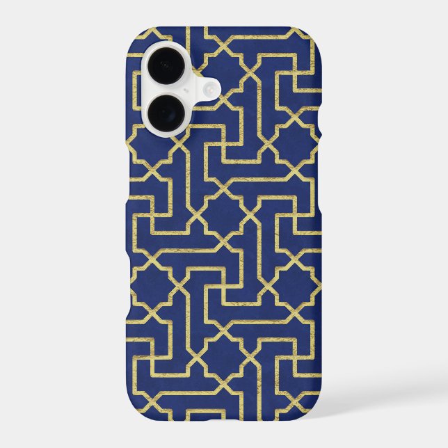 Navy Blue & Faux Gold Moroccan Mosaic Pattern  iPhone Case (Back)