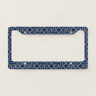 Navy Blue & Faux Gold Moroccan Mosaic Pattern License Plate Frame