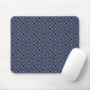 Navy Blue & Faux Gold Moroccan Mosaic Pattern Mouse Pad