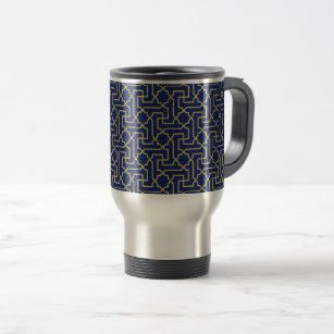 Navy Blue & Faux Gold Moroccan Mosaic Pattern  Travel Mug