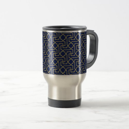 Navy Blue  Faux Gold Moroccan Mosaic Pattern  Travel Mug